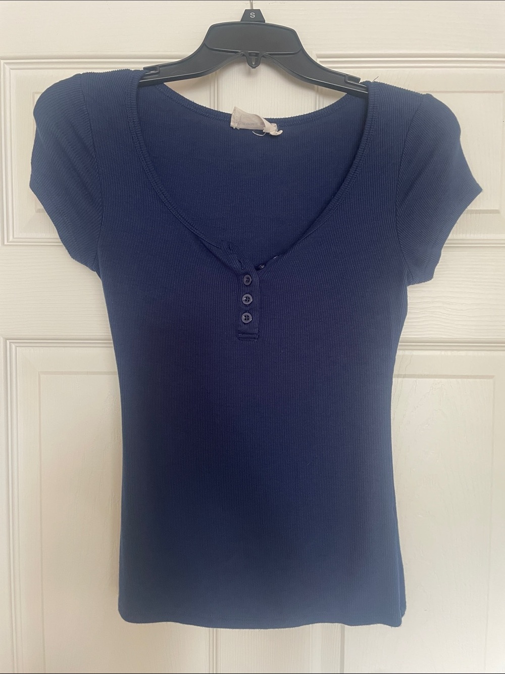 CHROME RIOT Navy Ribbed Short-Sleeve Top